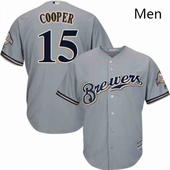 Mens Majestic Milwaukee Brewers 15 Cecil Cooper Replica Grey Road Cool Base MLB Jersey